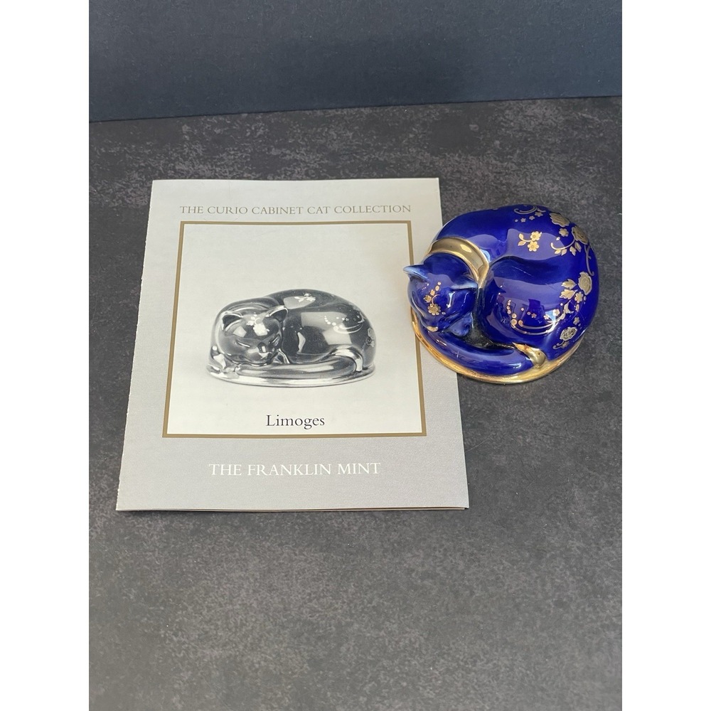 Limoges Style Colbalt Blue Franklin Mint Curio Cabinet Cats - MINT